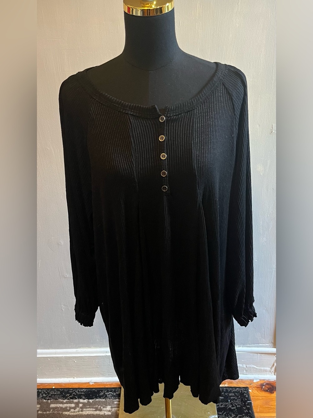 Natural Life Oversized Black Short Dress/Tunic Cottagecore Hippie Boho One Size